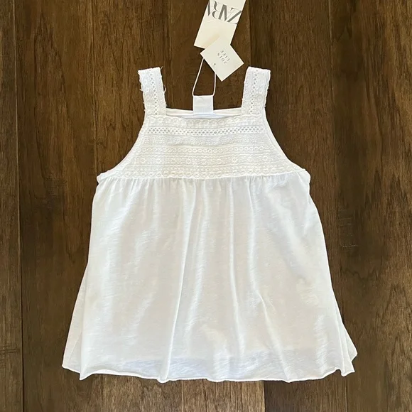 Zara Girls White Sleeveless Crochet Boho Coastal Tank Top Size 8 - Picture 1 of 10